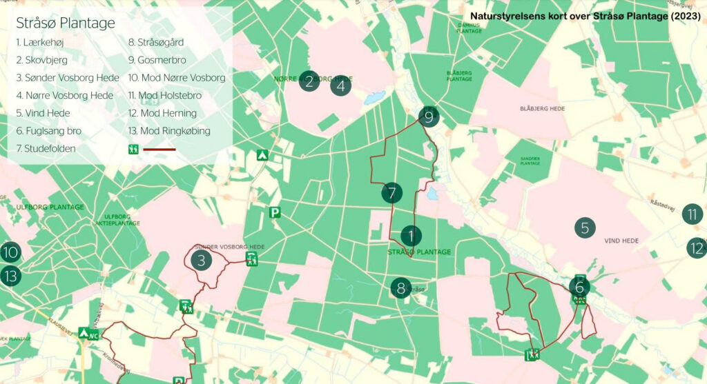 Naturstyrelsens kort over Stråsø Plantage (2023)